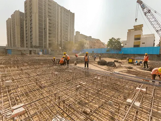 A picture of construction workers creating wall cages for diaphragm wall construction